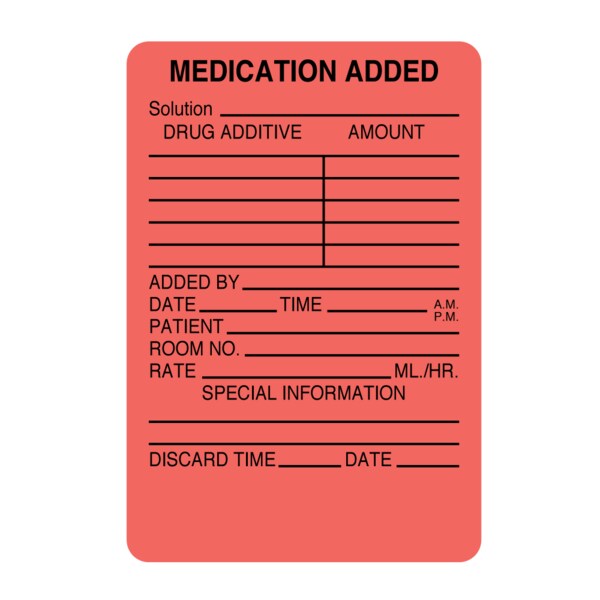 Label, Medication Added Solution, Drug Additive, Amount 2-15/16" x 2"